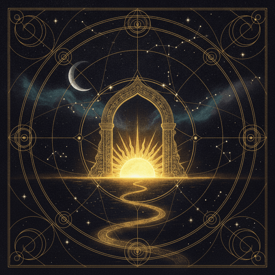 A celestial plate for The Door You Were Born In, in gold constellation-light